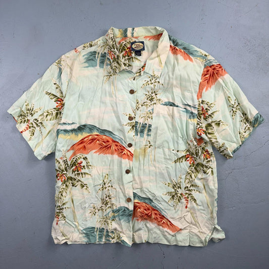 Tommy Bahama Hawaiian Loop Collar Tropical Floral Rayon Camp Shirt L VTG