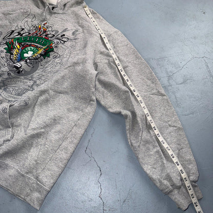Boston Celtics Hoodie Sweatshirt 2XL Gray VTG Basketball Pullover Adidas Tattoo