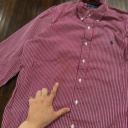 Polo Ralph Lauren Red Stripe Button Down Work Shirt Dress Vtg Up Y2K 90s Western