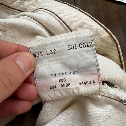 VTG 90s Levis 501 Button Fly 32x32 USA Tag Jeans Straight Wash White Act 30x31
