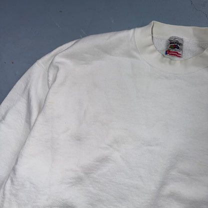 VTG Blank White Sweatshirt Fruit Of The Loom Heavy USA Made XL Flag Crewneck