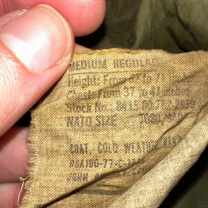 VTG US ARMY M-65 Field Jacket Coat Cold Weather Mans OG-107 Vietnam 70s Medium