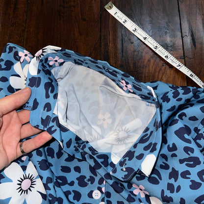 Blue Flowers Multicolor Long Sleeve Collared Button Down Hawaii Shirt Womens M