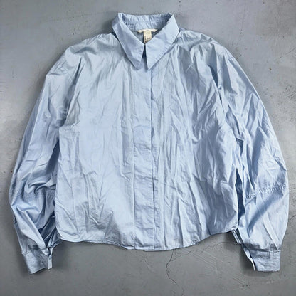 H&M Dress Shirt Womens Size 14 Blue Basic Long Sleeve Button-Up HM Casual