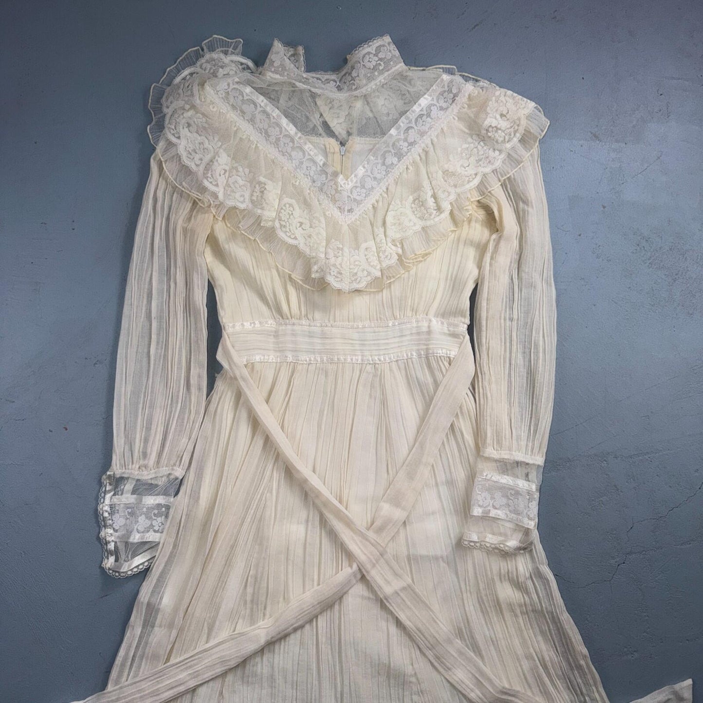 Gunne Sax ? Jessica San Francisco Wedding Dress VTG Lace 1970s Victorian Boho