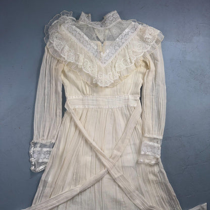 Gunne Sax ? Jessica San Francisco Wedding Dress VTG Lace 1970s Victorian Boho