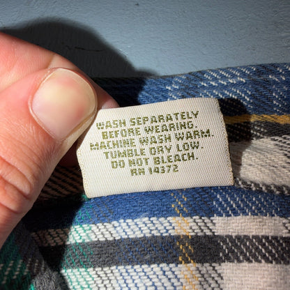 VTG 90s Five Brother Green Blue Plaid Heavy Flannel Work Shirt Grunge Men's L