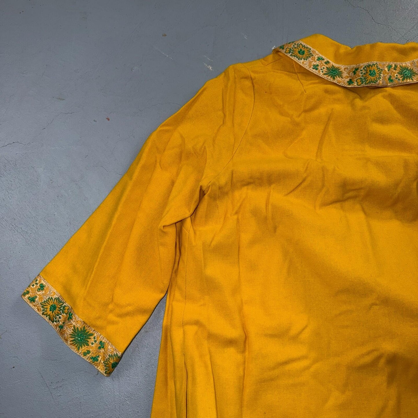 VTG 50s 60s Yellow Long Dress Summer Vibe Movie Belted Boho Hippy Rockabilly