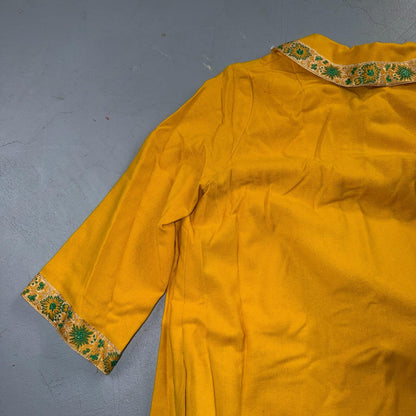 VTG 50s 60s Yellow Long Dress Summer Vibe Movie Belted Boho Hippy Rockabilly