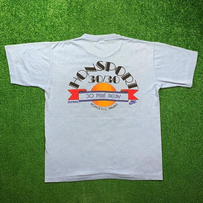 Honolulu Hawaii Vintage Nike T Shirt USA Rare Rainbow Large Blue Geisha 1982 80s