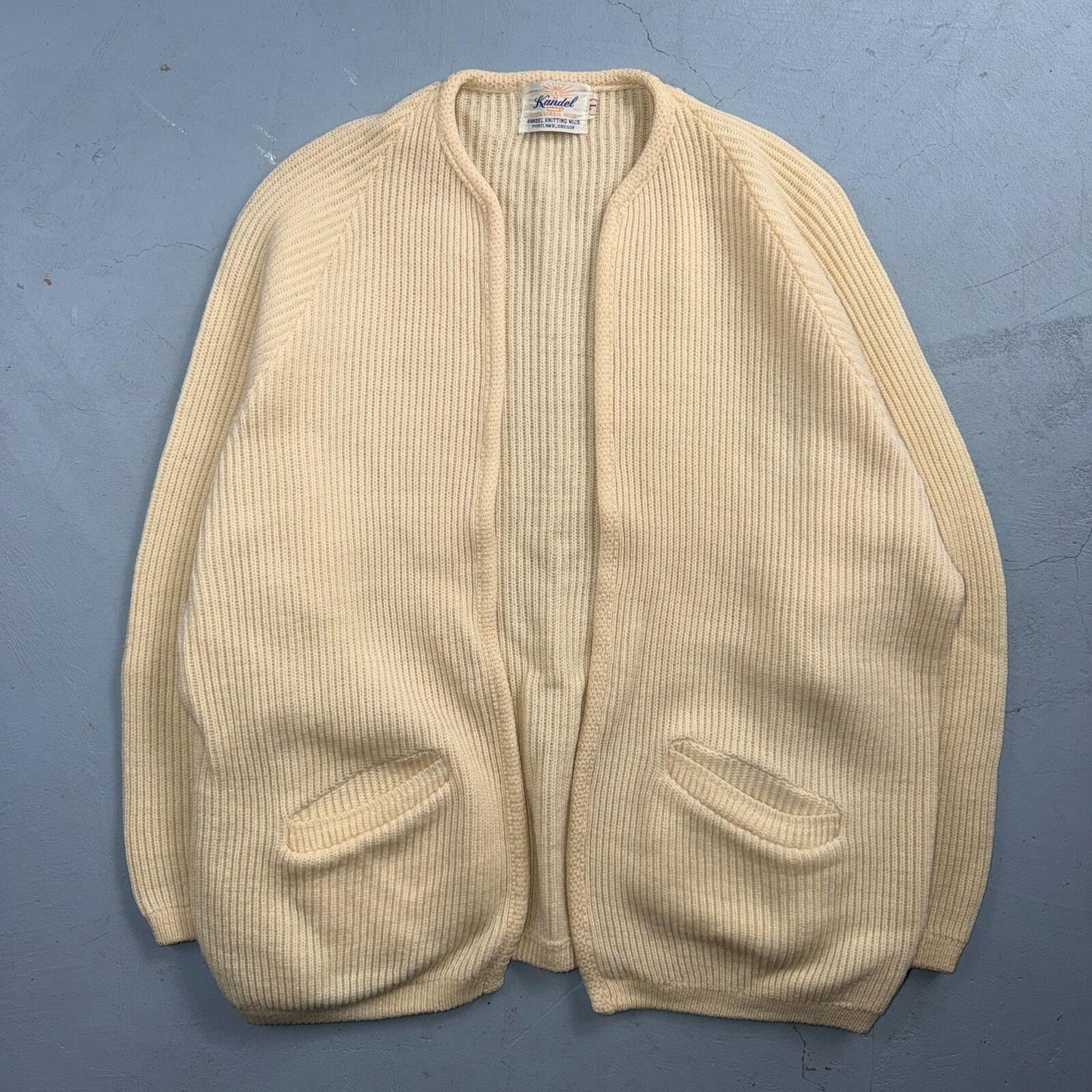VTG 50s Kandel Oregon Woolen Mills Open Front Wool Sweater Cardigan Rockabilly L