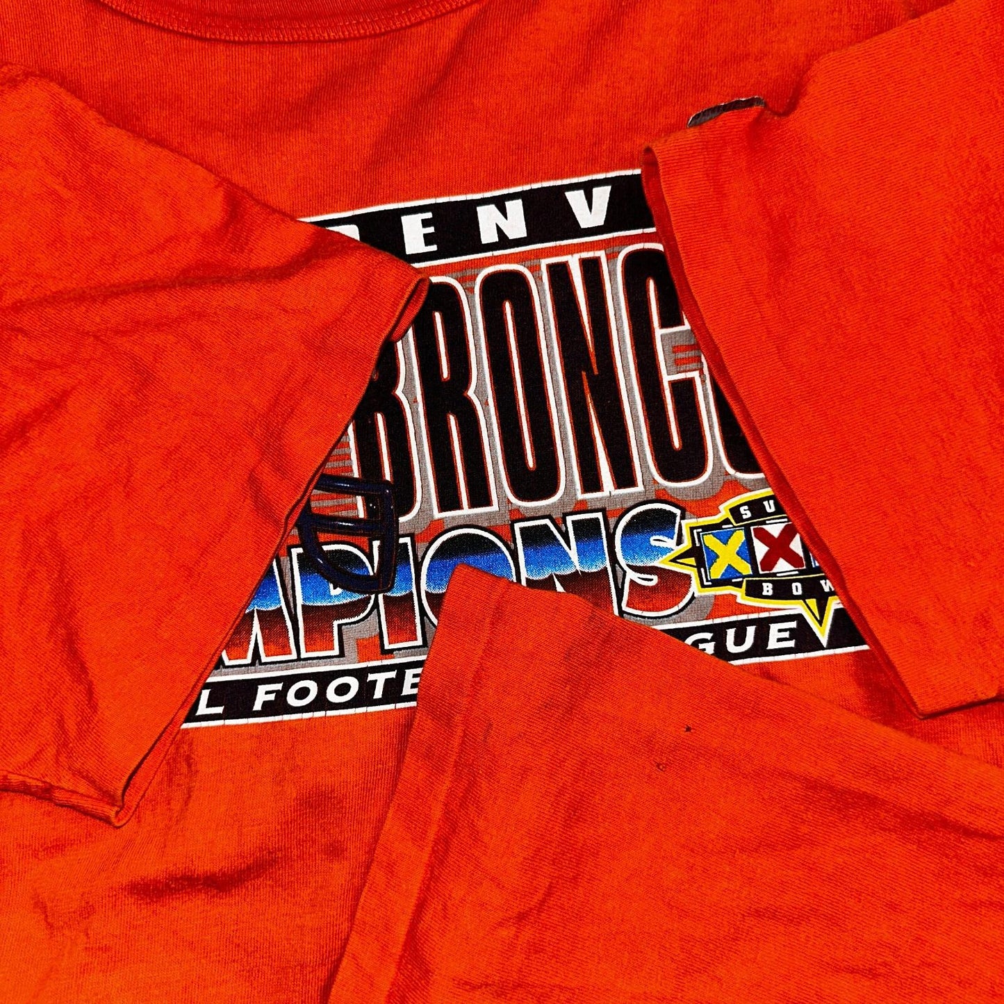 Denver Broncos 1997 Vintage Logo 7 AFC Champion T Shirt Orange Football 2XL