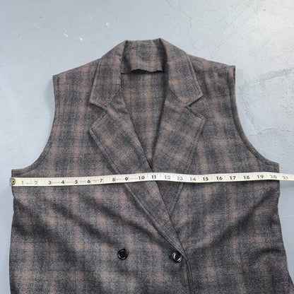 VTG 1960s Hippie Sleeveless Plaid Duster Blazer Jacket Gray Shadow Rockabilly