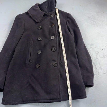 Vintage 40s WWII US Naval Clothing Factory 10 Button Navy Wool PeaCoat Military