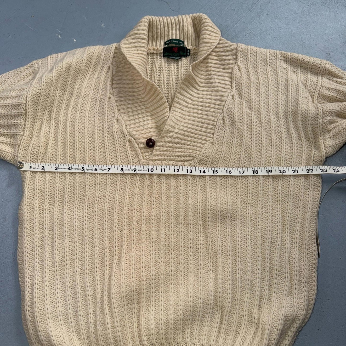 VTG Abercrombie & Fitch Heavy Wool Shawl Sweater Oatmeal Beige Fisherman 70s