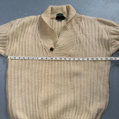 VTG Abercrombie & Fitch Heavy Wool Shawl Sweater Oatmeal Beige Fisherman 70s