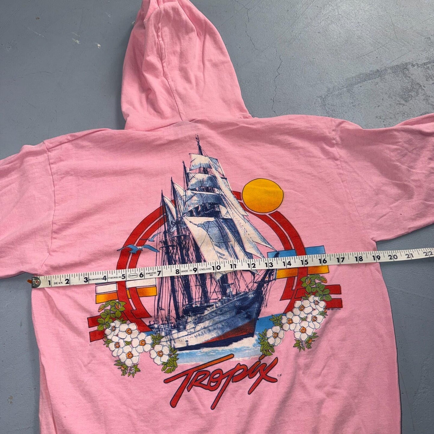 Pink Hoodie 1980s VTG T Shirt Long Sleeve Surf Pacific Ship Seagull Hippie Cool