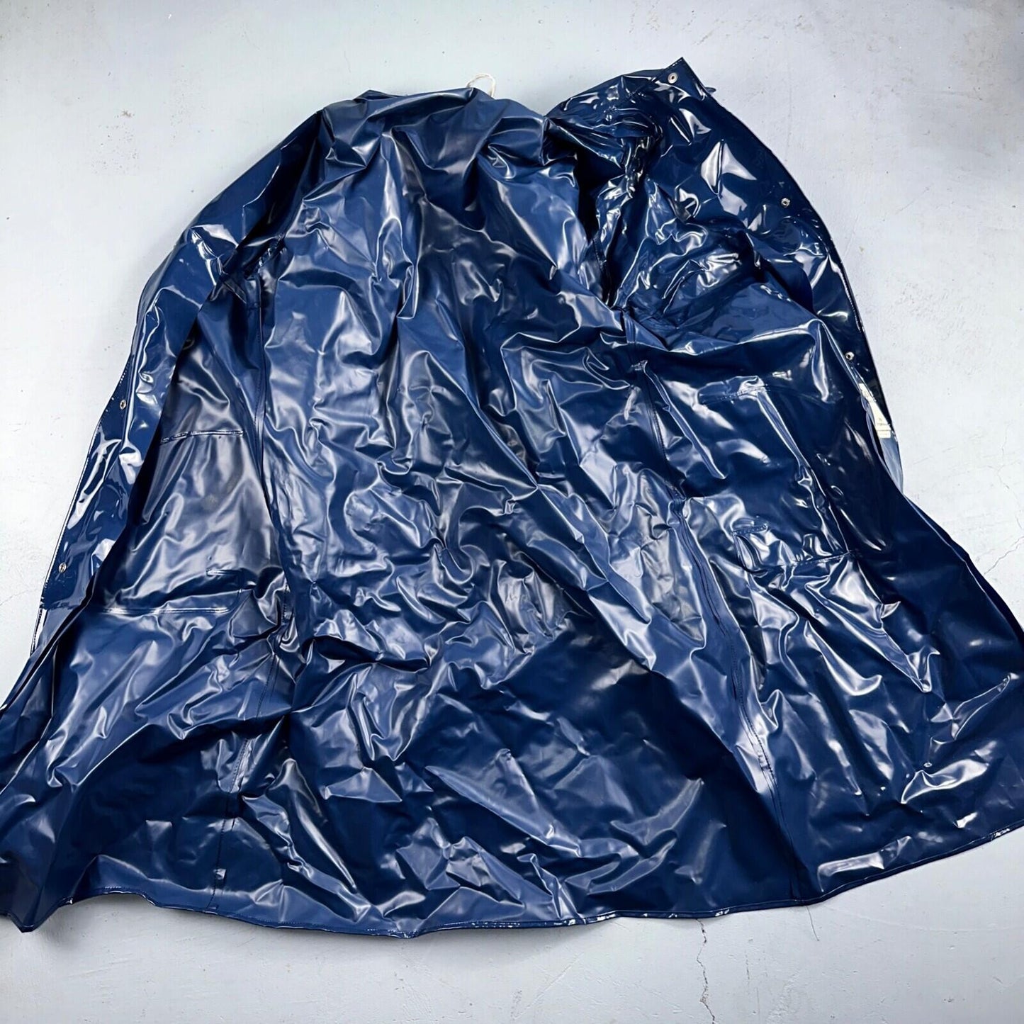 Liliput Womens Blue Trench Raincoat + Bucket Hat Polyester Rubber Vinyl 70s VTG