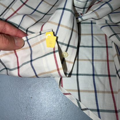 Burberrys London White Check Button Down Shirt 100% Cotton Men's L VTG Designer