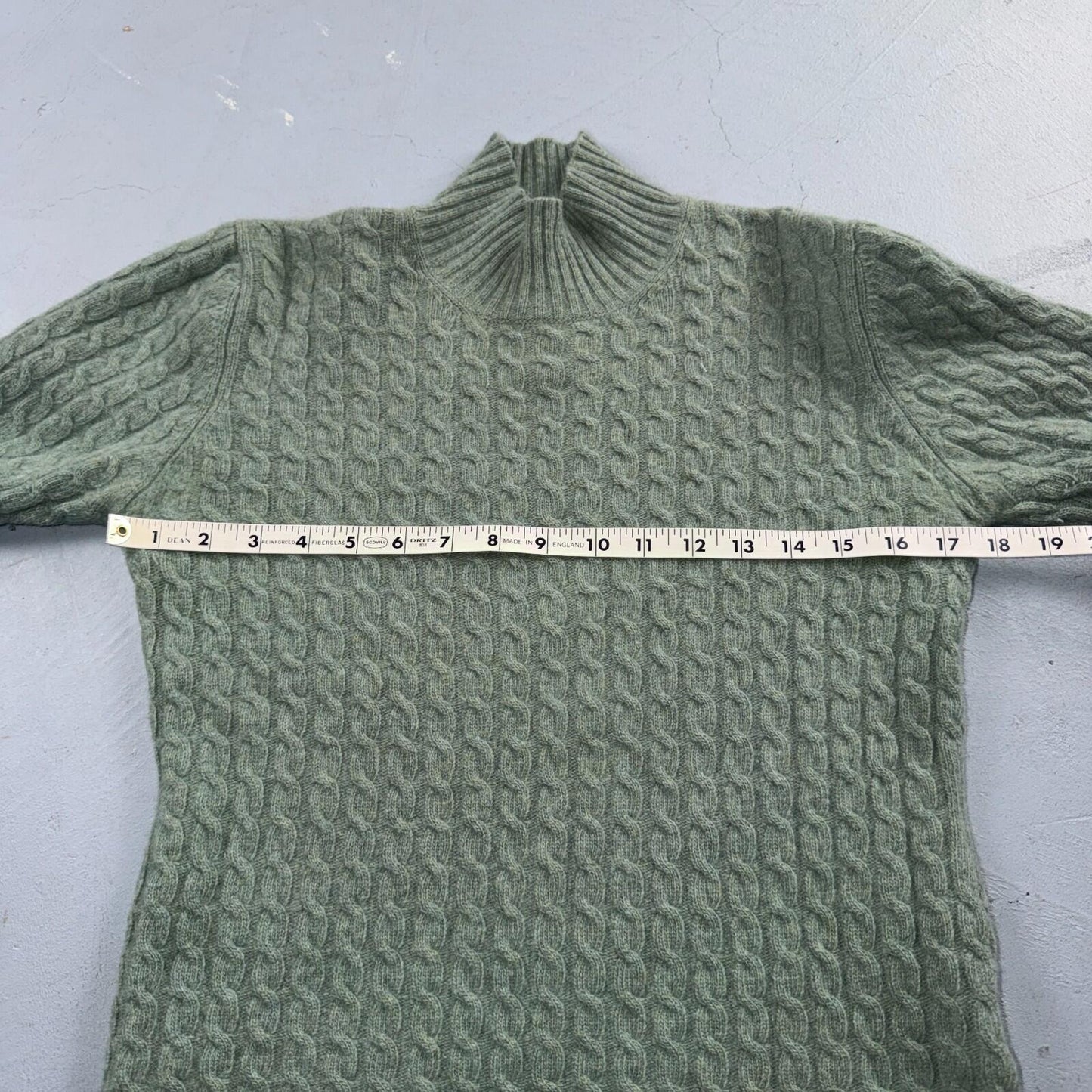 Ralph Lauren Womens M Peplum Green Cable Knit Sweater Wool Cashmere Angora