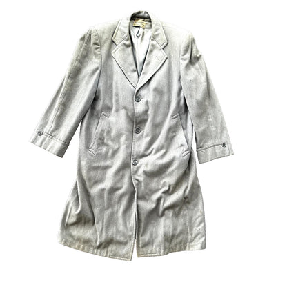 VTG 60s 50s Penneys Rockabilly Gray Wool Long Trench Coat Sz 40 Long Blazer
