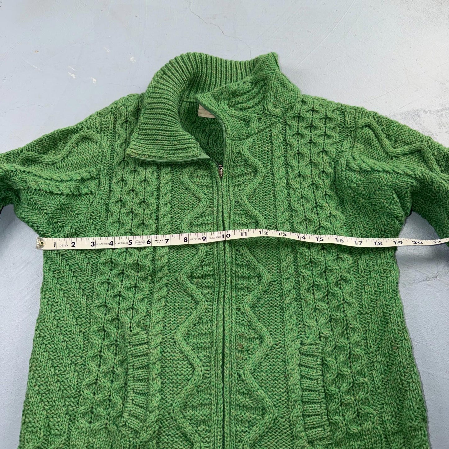 Aran Sweater Market Fisherman Wool Sweater Womens Size XS Ireland Green Zip Up