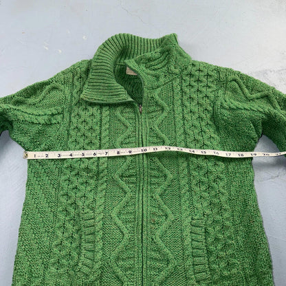 Aran Sweater Market Fisherman Wool Sweater Womens Size XS Ireland Green Zip Up