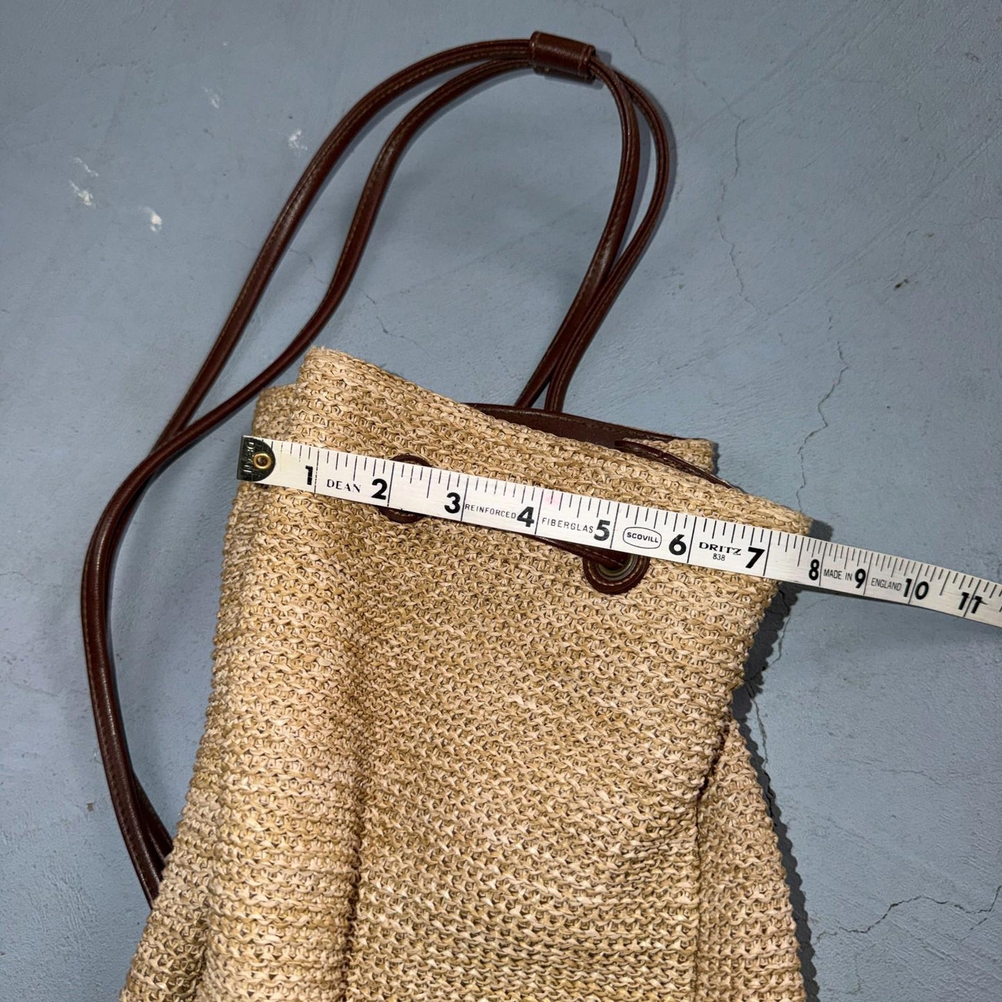 Rosetti Woven Purse Natural Tan Zippered Classic Small Bag Faux Leather Strap