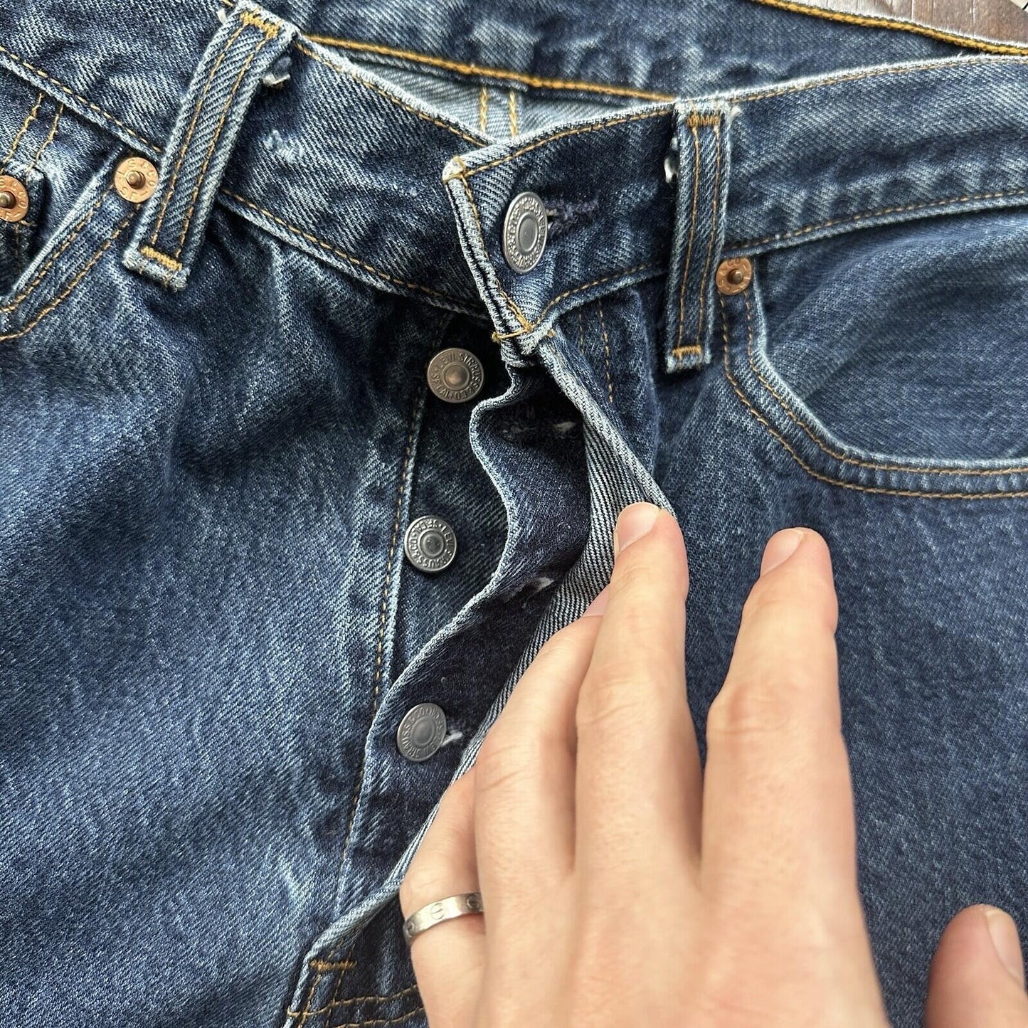Vintage 90s Levis 501 29x34 USA Blue Denim Jeans Act 27x29 Med Wash Custom Bee
