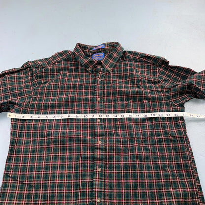 Pendleton Shirt Mens XL VTG Green Red Plaid Sir 100% Wool USA Fabrics VTG
