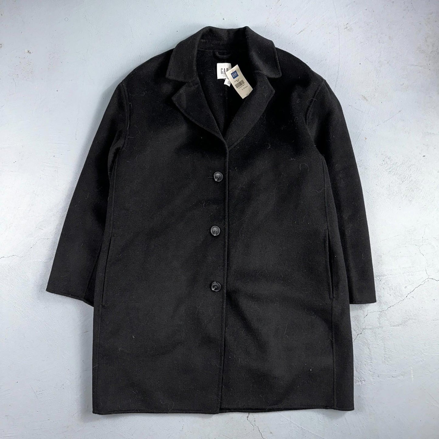 Gap Jacket Womens Large Black Wool Button Over Pea Coat Pocket Dressy Career