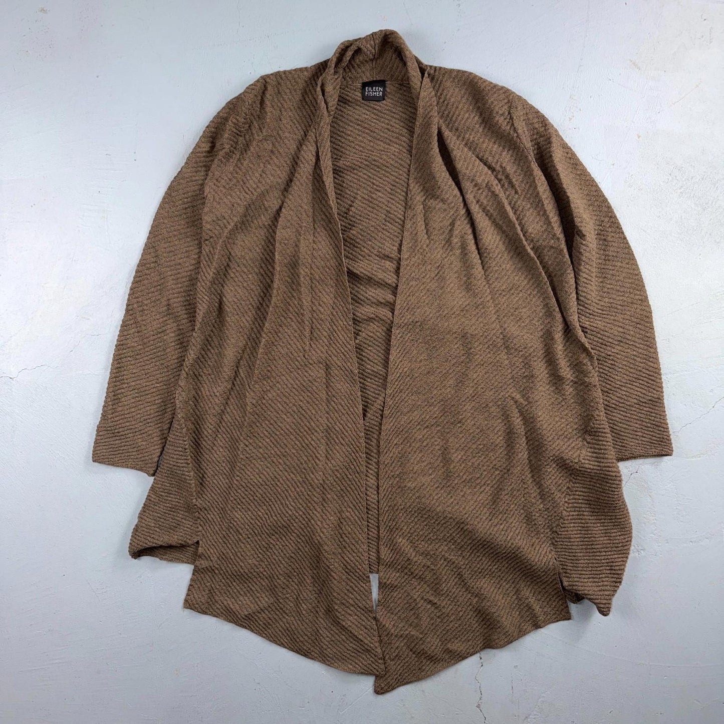 Eileen Fisher Women’s Open Front  Medium Cardigan Tan Boxy Wool