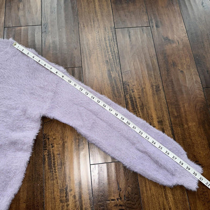 Nasty Gal Womens Fuzzy Sweater Purple Crew Neck Long Sleeve Mohair Vtg Style