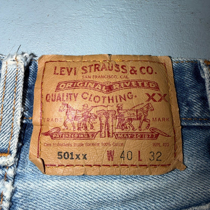 Levis 501 Vintage 90s USA XX Straight Leg Jeans Blue Thrashed 40x32 Act 37x28