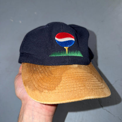 Vintage 90s Pepsi Golf Hat Otto Cap Leather Brim Blue Logo Wool RARE Collectible