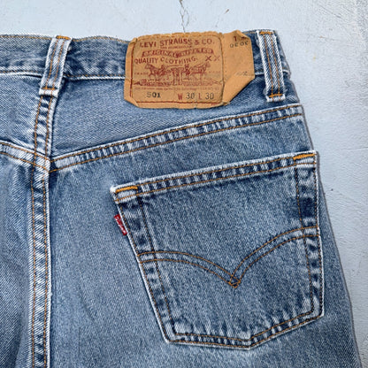 Levis 501 Vintage 90s USA XX Straight Leg Jeans Blue Light Wash 30x30 Act 27x28