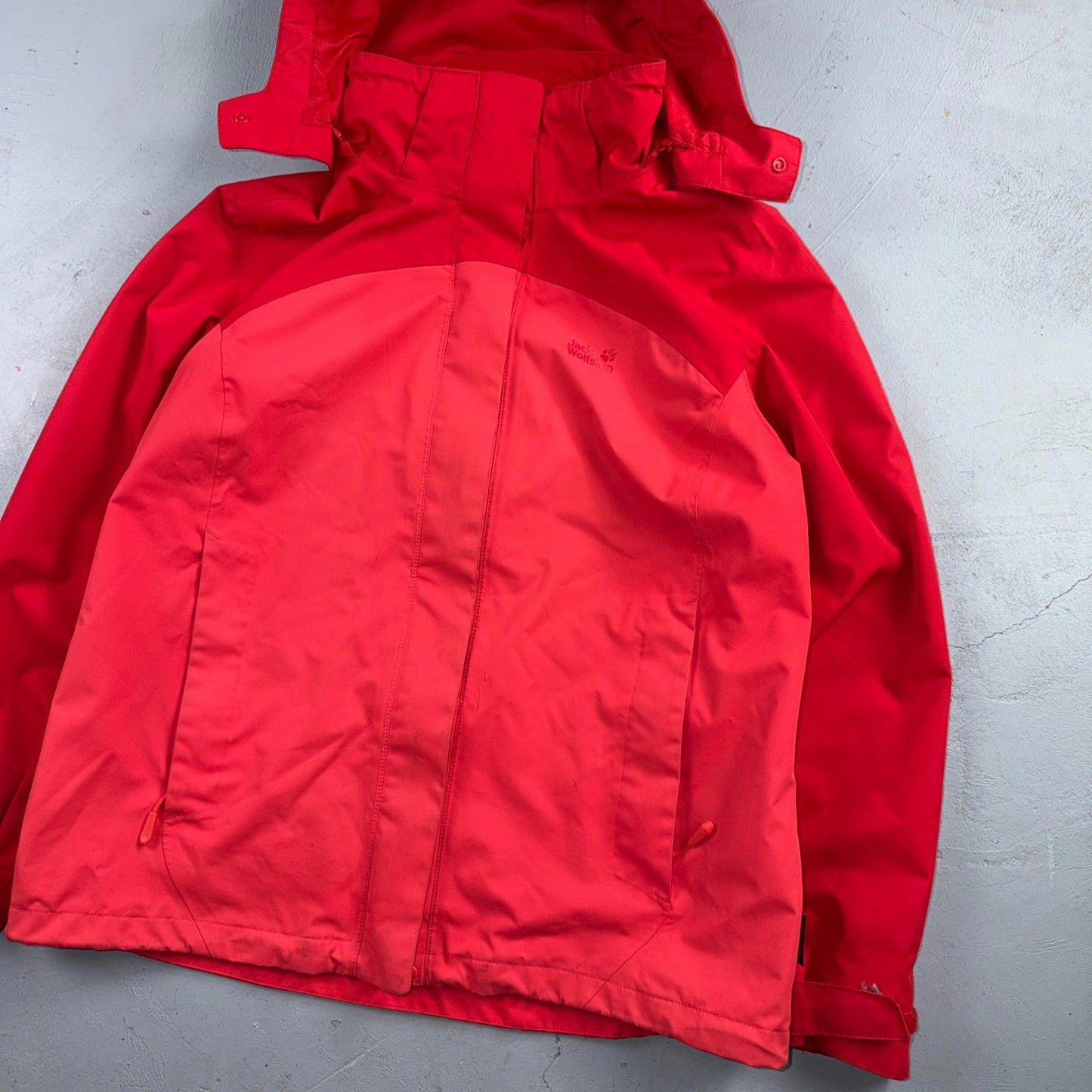Jack Wolfskin Rain Jacket Womens XL Red Full Zip Windbreaker Outdoors Parka