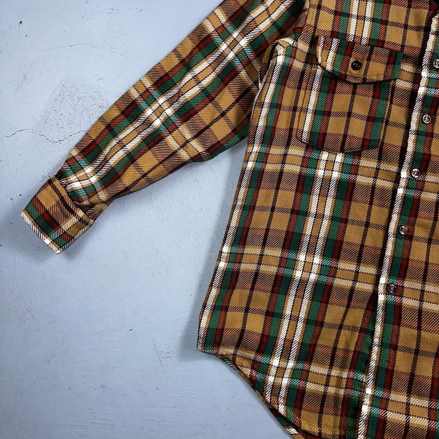 VTG Big Mac JC Penneys Thick 100% Cotton Flannel Work Shirt M 70s Plaid Thrashed