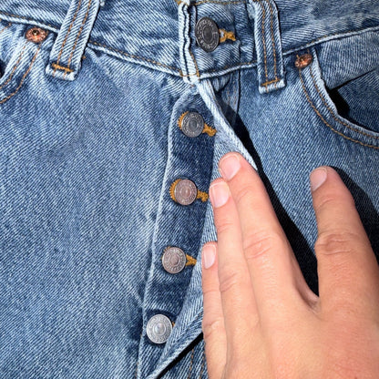 Levis 501 Vintage 90s USA XX Straight Leg Jeans Blue Light Wash 30x30 Act 27x28