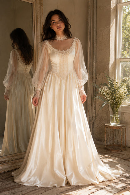 Vintage NWT 1970s GUNNE SAX Lace Prairie Wedding Dress Size 7 Hippie Boho 70s