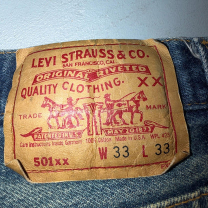 Levis 501 Vintage 80s USA XX Straight Leg Jeans Blue Light Wash 33x33 Act 31x30