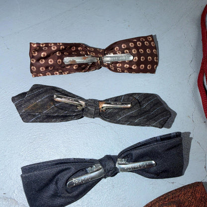 Lot of 7 Vintage 1950s Clip-on Bow Ties MCM Plus Cowboy Ties Silver Classy