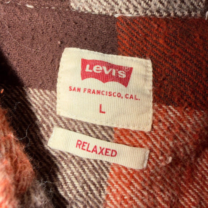 Levis Workwear Plaid Flannel Button Down Shirt Large Clay Red Beige Relaxed