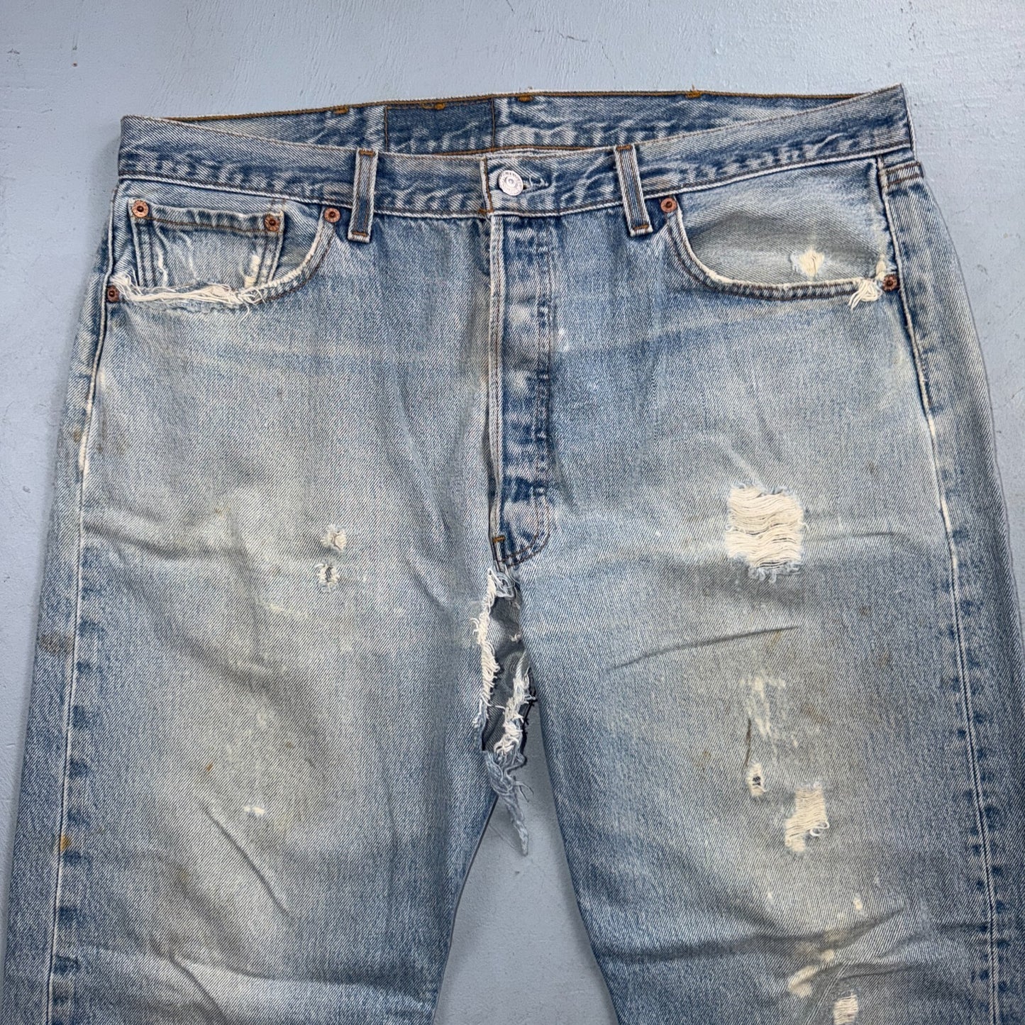Levis 501 Vintage 90s USA XX Straight Leg Jeans Blue Thrashed 40x32 Act 37x28