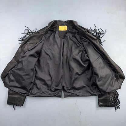 Vintage Buckskin Montana Jacket Black Leather Fringe Western Leather Cowboy 70s