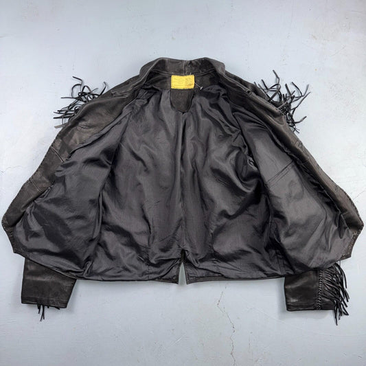 Vintage Buckskin Montana Jacket Black Leather Fringe Western Leather Cowboy 70s