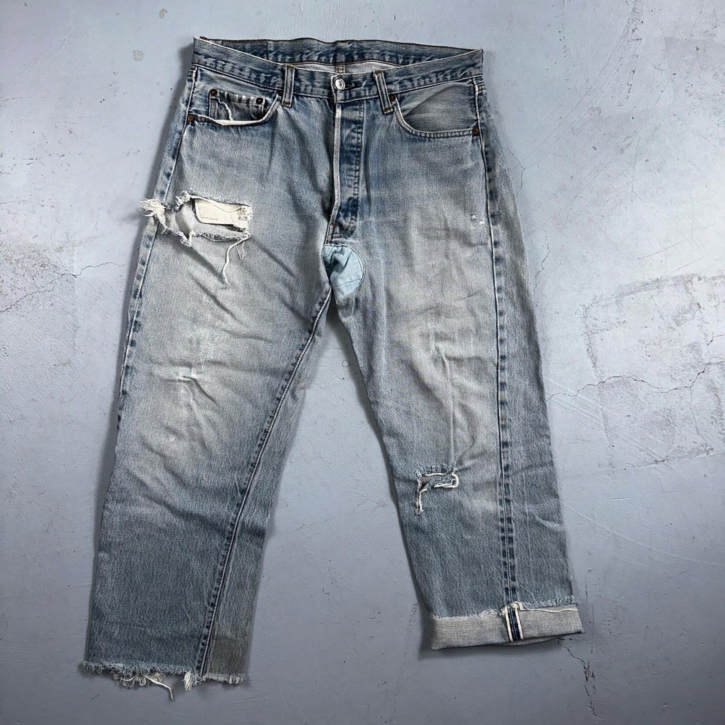 Levis 501 Vintage 80s Redline Selvedge USA XX Jeans Thrashed 36x30 Act 33x26