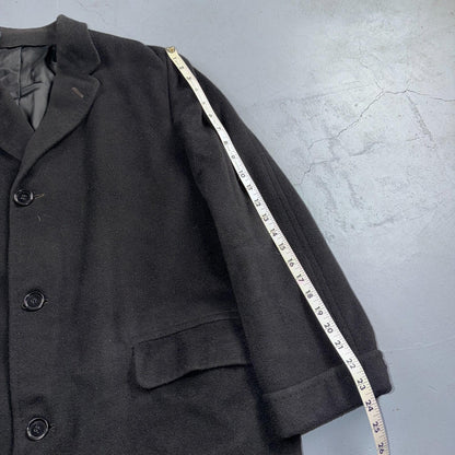 VTG 1950s 1960s Coat Trench Mens Black Wool Cashmere Rockabilly Overcoat