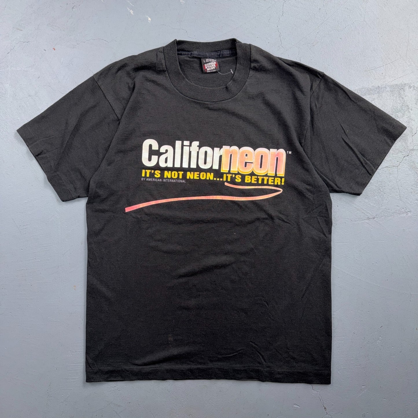 VTG Californeon Advertising Graphic T Shirt Neon Sign California Black Large USA