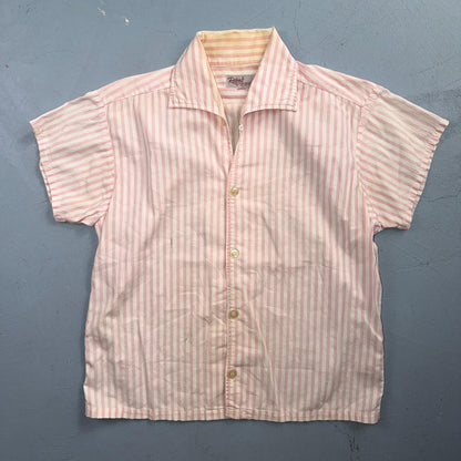 Vintage 50s Riley’s Mens S Pink White Stripe Loop Collar Shirt Rockabilly 1950s